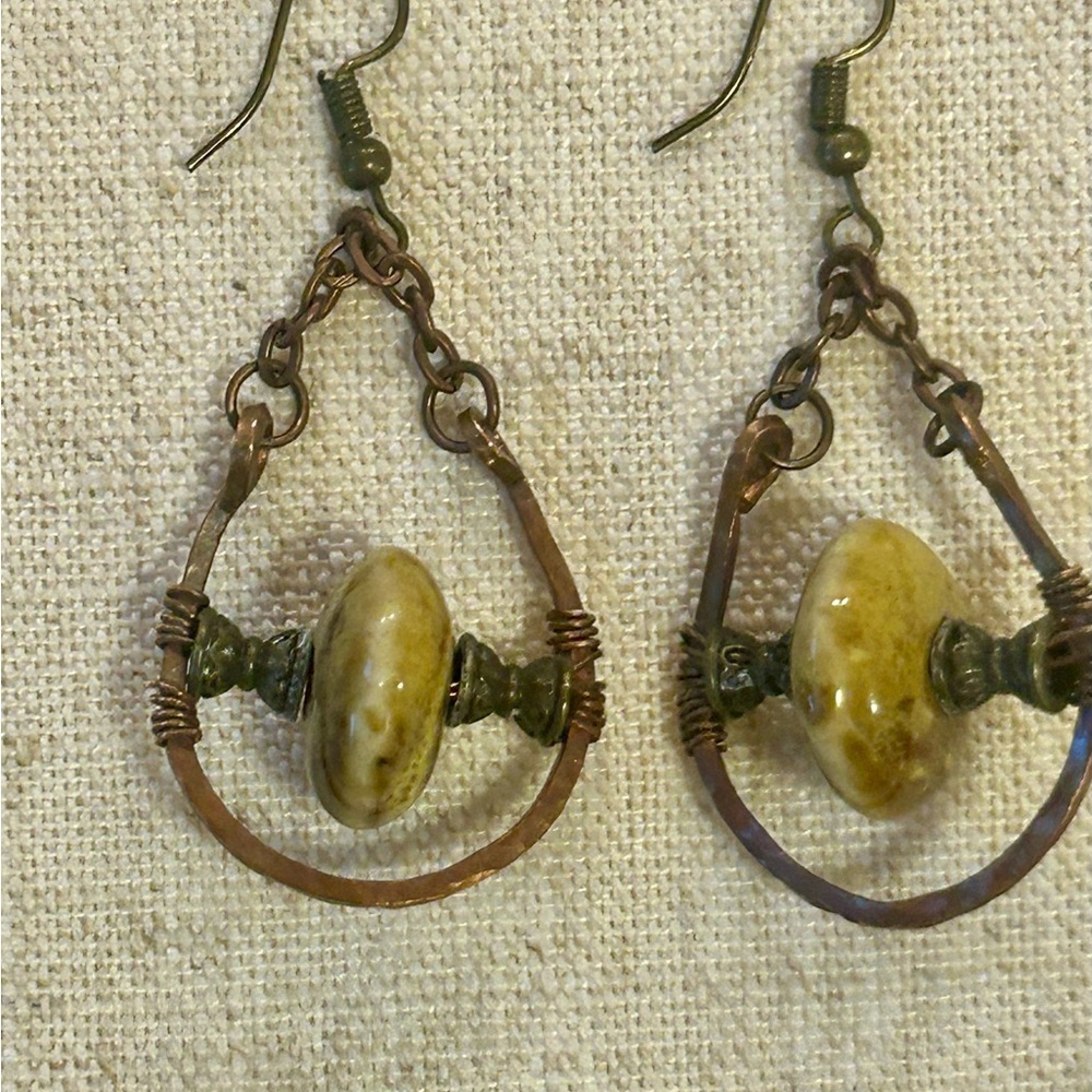 Handcrafted Copper & Stone Dangle Earrings – Boho Rustic